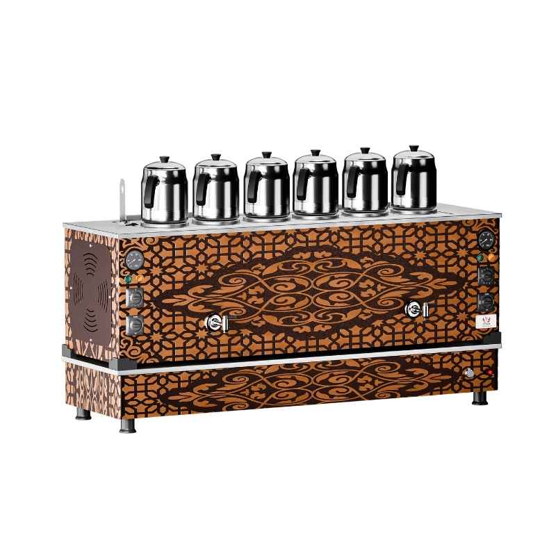 Anka APPO-S6 Elektrik+Gazlı 6 Demlikli  60 Litre Bakır Pro Plus Hibrit Smart Çay Makinesi